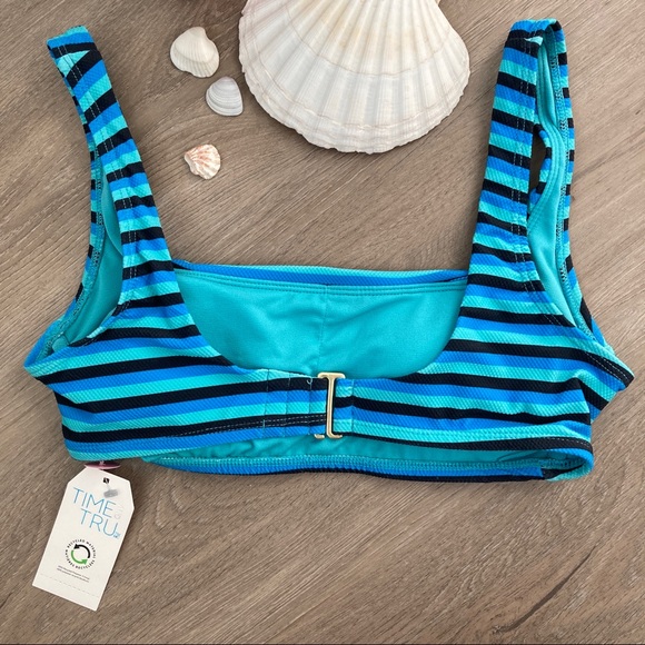 time & true | BNWT | size xs | blue stripe bathing suit top w removable pads - Picture 5 of 9